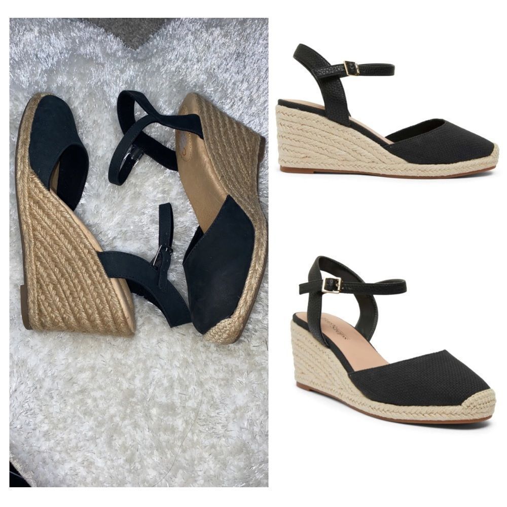 Me Too Black Wedge Espadrilles